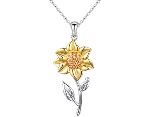 S925 Sterling Silver Sunflower with CZ Pendant Necklace