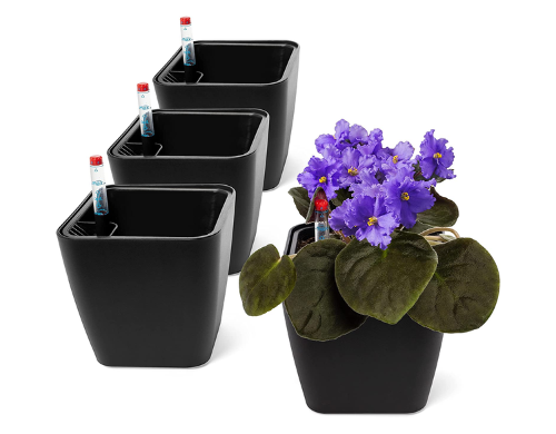Self Watering Planters – Stylish 5″ Self Watering Pots Set of 4 by Aspen Home & Garden