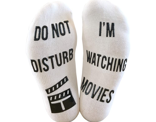 ‘Do Not Disturb, I’m Watching Movies’ Funny Ankle Socks by BRING ME SOCKS