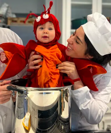 Mom and Baby Halloween Costume: Chef and Lobster