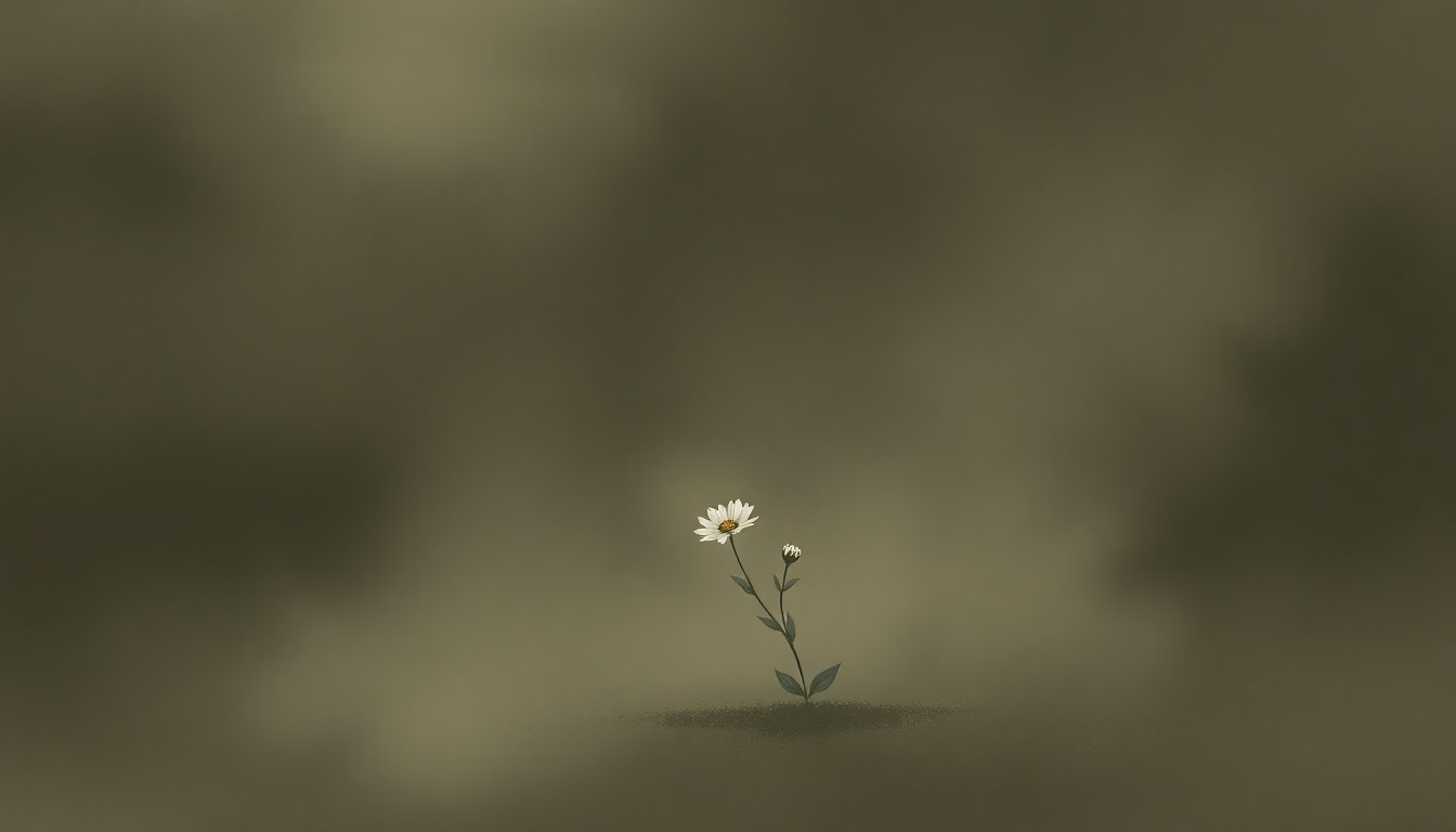 A muted, somber illustration featuring a single, delicate flower or plant in the foreground, with a blurred, indistinct background, conveying a sense of reverence and respect for the deceased.