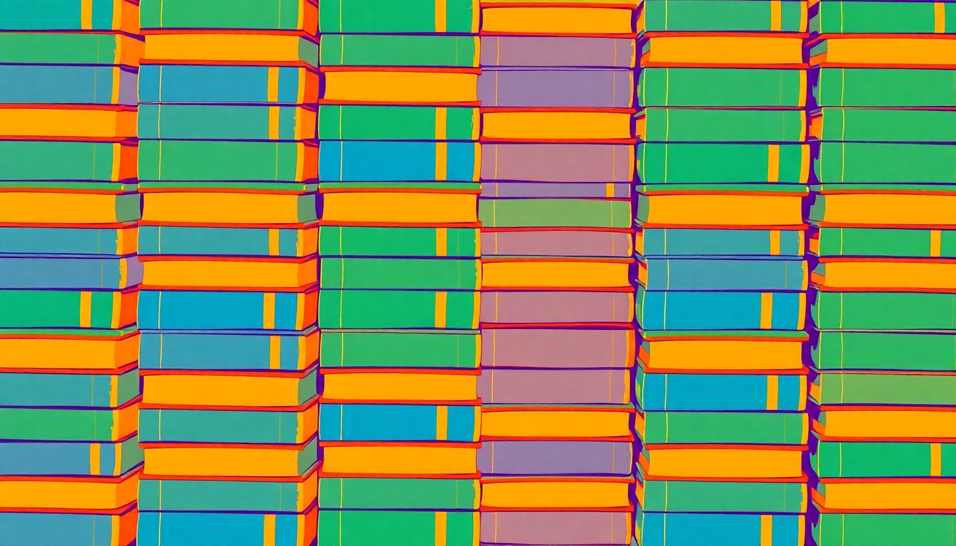 A vibrant, pop art-inspired illustration featuring a repeating grid of stylized textbooks in bold, overlapping colors, conceptually representing the university's commitment to upgrading its educational resources.