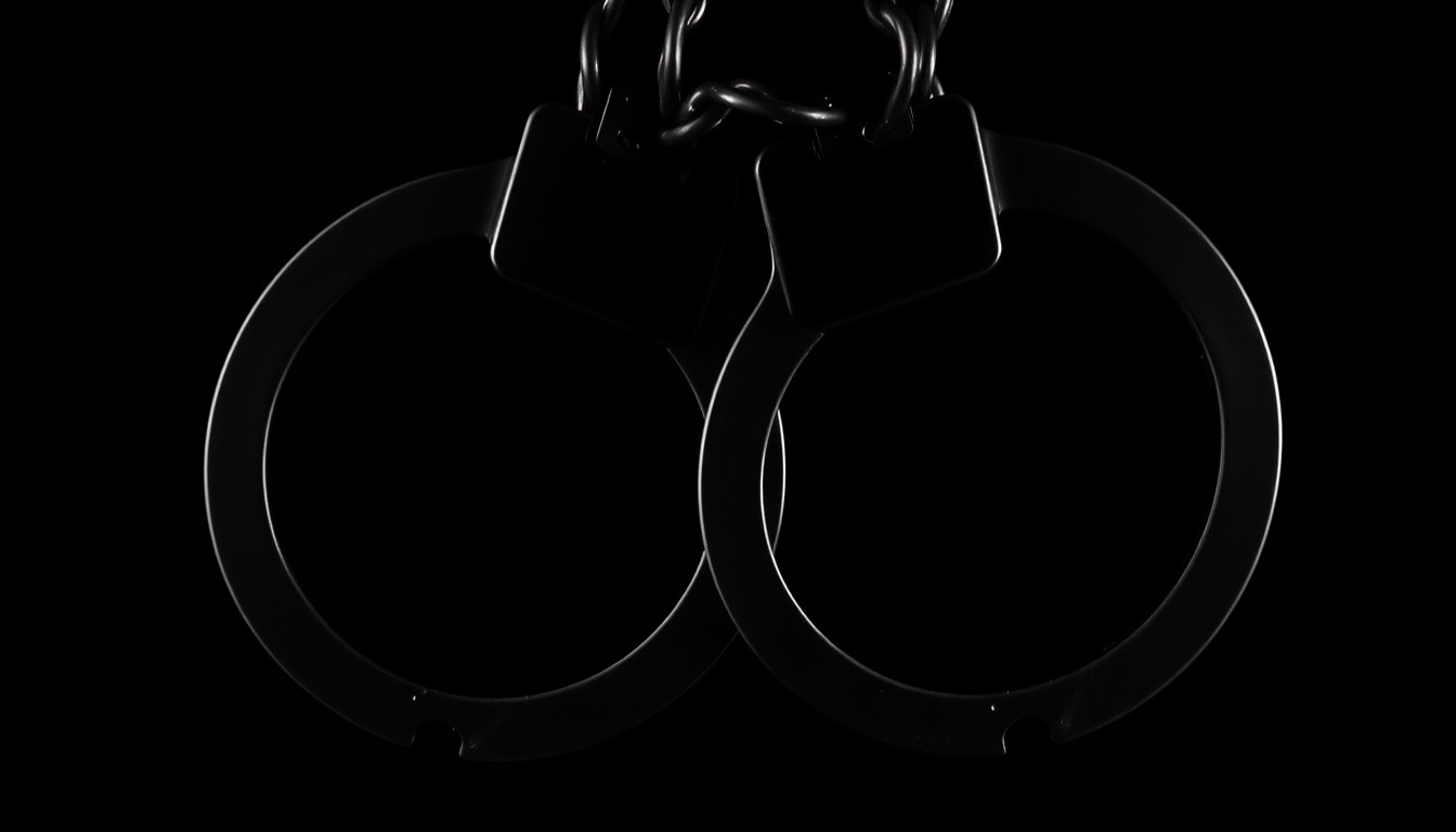 An extreme close-up of a pair of handcuffs against a stark black background, creating a gritty, investigative aesthetic that conceptually represents the high-stakes debate over criminal justice reform and public safety.