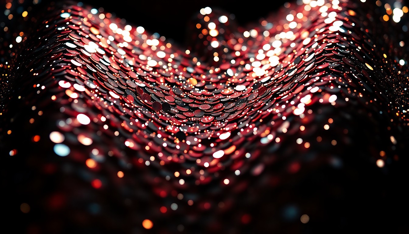 An abstract close-up photograph of shimmering sequins in high-contrast studio lighting, capturing the luxurious textures and glamour of the entertainment industry.