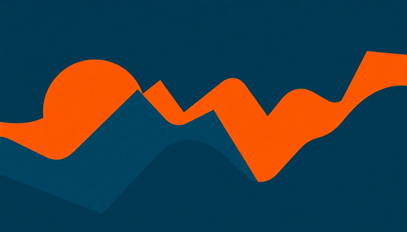 A geometric abstract illustration using bold shapes and colors to convey the volatility and uncertainty in the global oil market due to the ongoing conflict in the Middle East.