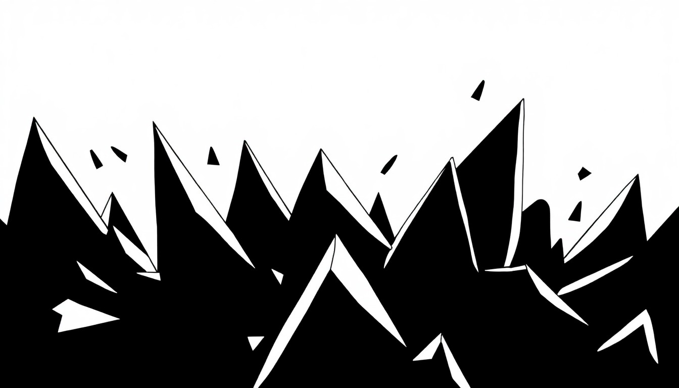 An abstract composition of stark, angular black shapes against a stark white background, conveying a sense of disruption and innovation in the film industry.