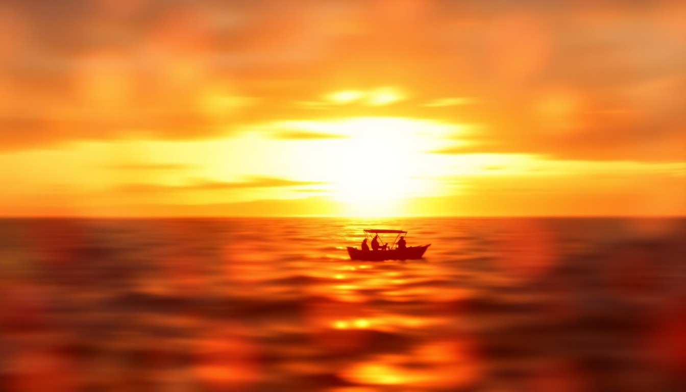 An impressionistic, out-of-focus photograph depicting a small boat crossing a turbulent sea at sunset, with only faint silhouettes of human figures visible through the blurred, rain-streaked glass, conceptually representing the dangerous journey of a Syrian refugee seeking medical care for his child.