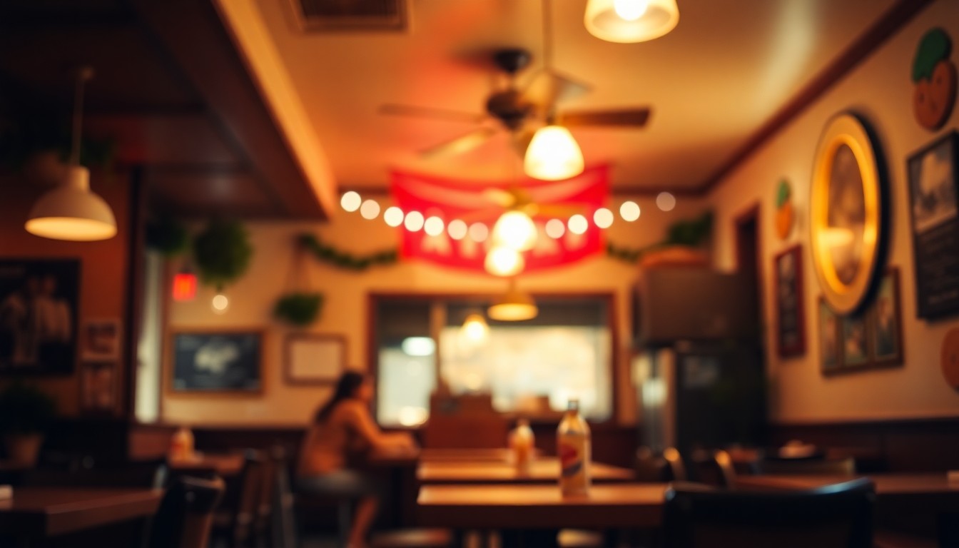 An extremely abstracted, out-of-focus photograph of the interior of a Mexican restaurant, with warm pools of light and blurred details creating a cozy, intimate atmosphere that evokes the welcoming spirit of a family-owned establishment.