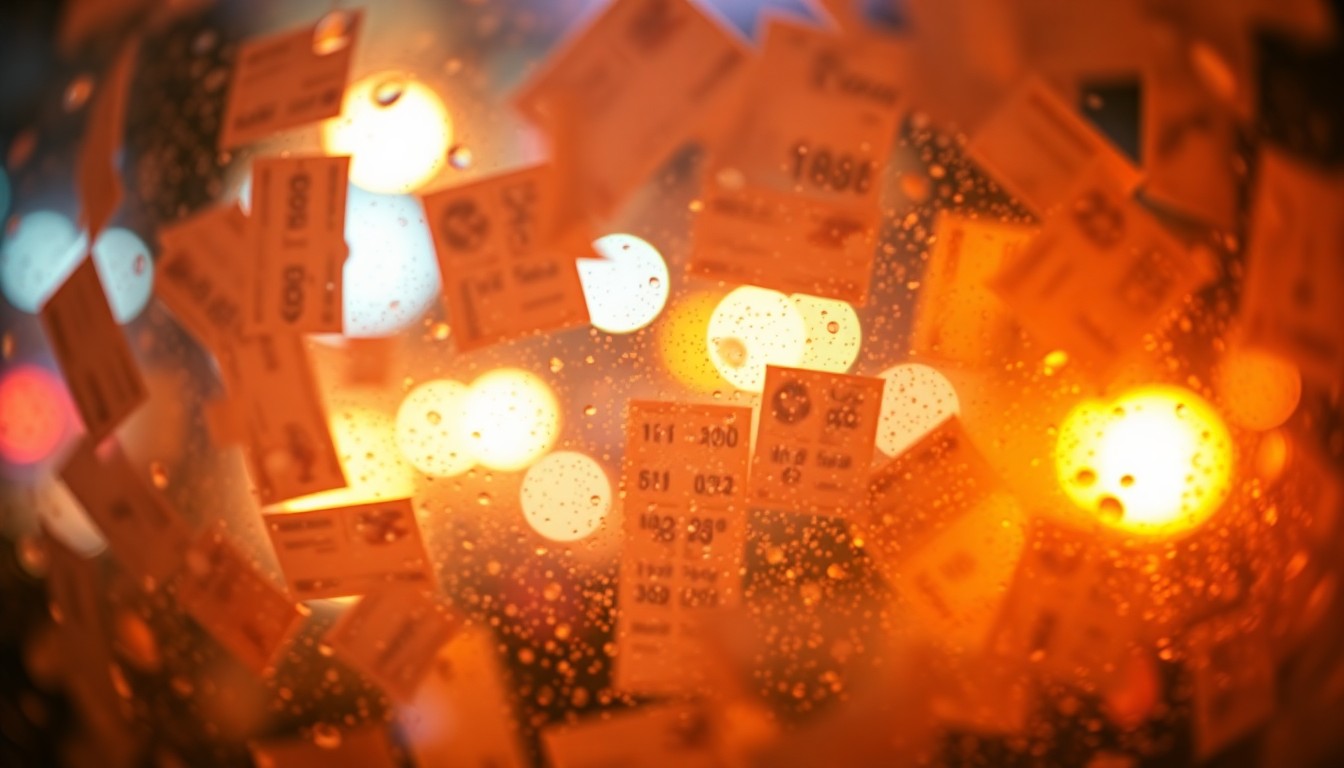 An extremely blurred and abstracted photograph composed of hazy, warm-toned shapes and colors representing lottery tickets, lottery balls, and other lottery-related lifestyle elements, conveying the mood and concept of the Oregon Lottery's Pick 4 game without any specific details.