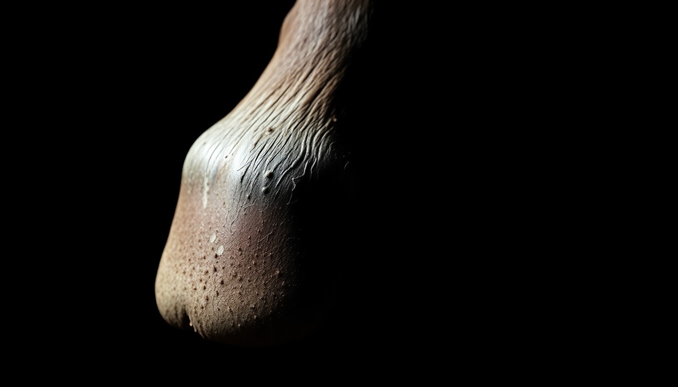 An extreme close-up of a horse's hoof in stark, high-contrast black and white lighting, conceptually representing the neglect described in the news story.