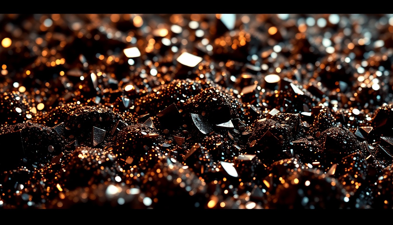 An extreme close-up of shimmering, glittering sequins and shattered glass, capturing the luxurious and dramatic textures associated with celebrity culture.