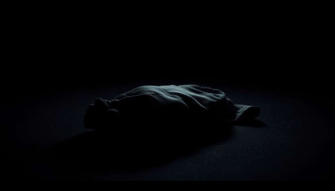 An extreme close-up photograph of a single personal item, such as a bracelet or necklace, lit by a harsh, direct camera flash against a pitch-black background, conceptually representing the investigation into Passion Schurz's death.