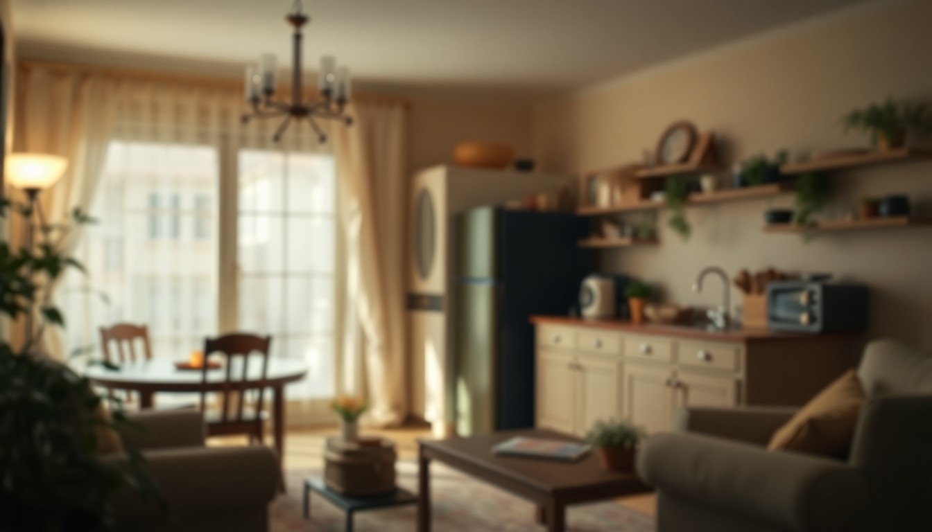 An abstract, blurred photograph in soft, warm tones depicting a cozy, domestic setting, representing the life and home of Emerald Forgette.