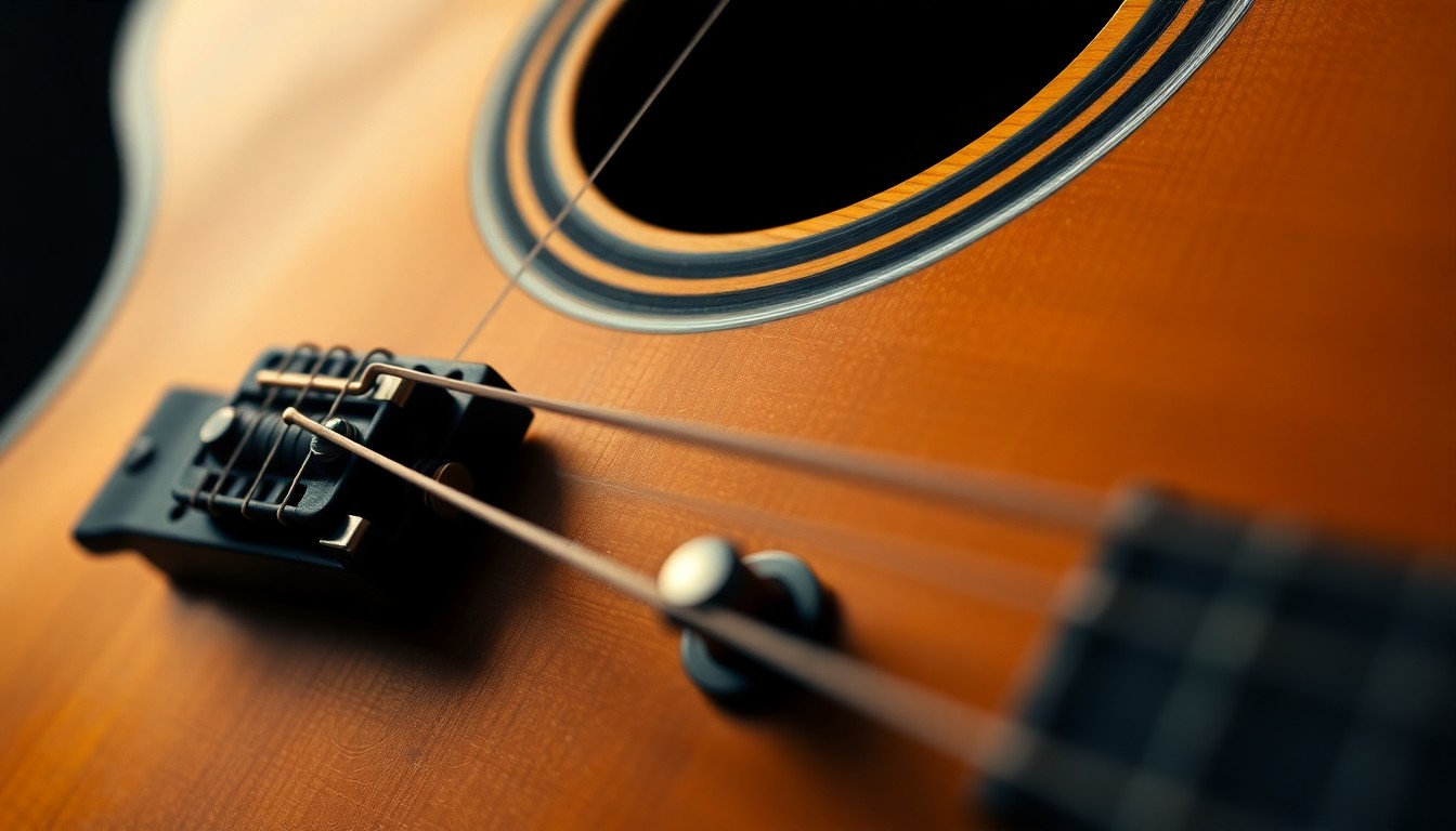 An extreme macro photograph of the detailed wood grain, metal hardware, and glossy finish of a classical guitar, captured in dramatic studio lighting to highlight the instrument's luxurious materiality.