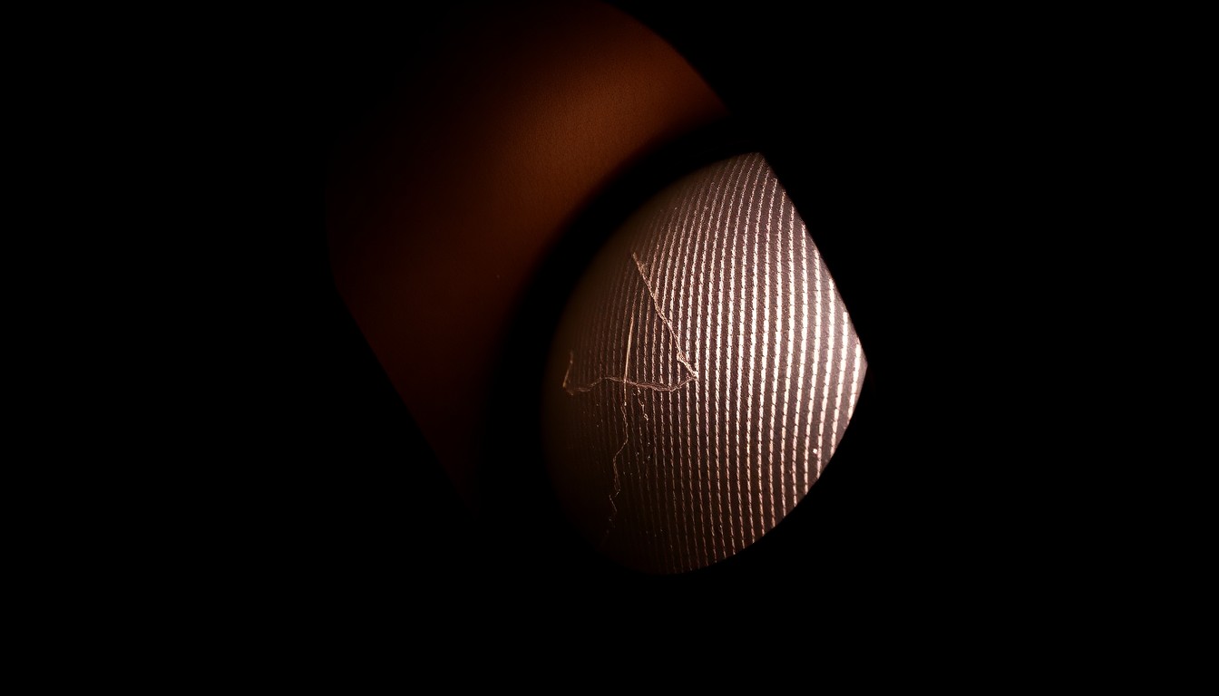 An extreme close-up of a shattered traffic signal lens reflecting a bright white camera flash, conveying the stark, gritty reality of pedestrian safety issues.