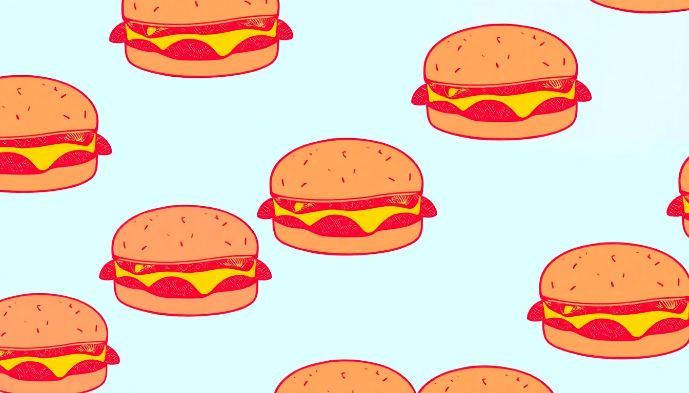A bold, colorful silkscreen-style illustration featuring a single fried chicken sandwich repeated in a grid pattern, capturing the iconic and irresistible appeal of Jaggers' signature menu item.