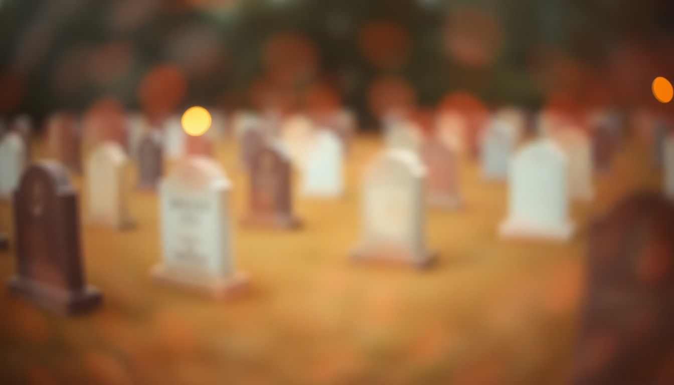 An abstract, out-of-focus photograph in warm, muted tones, representing the untold stories and faded memories of the unmarked graves in St. John's Cemetery.