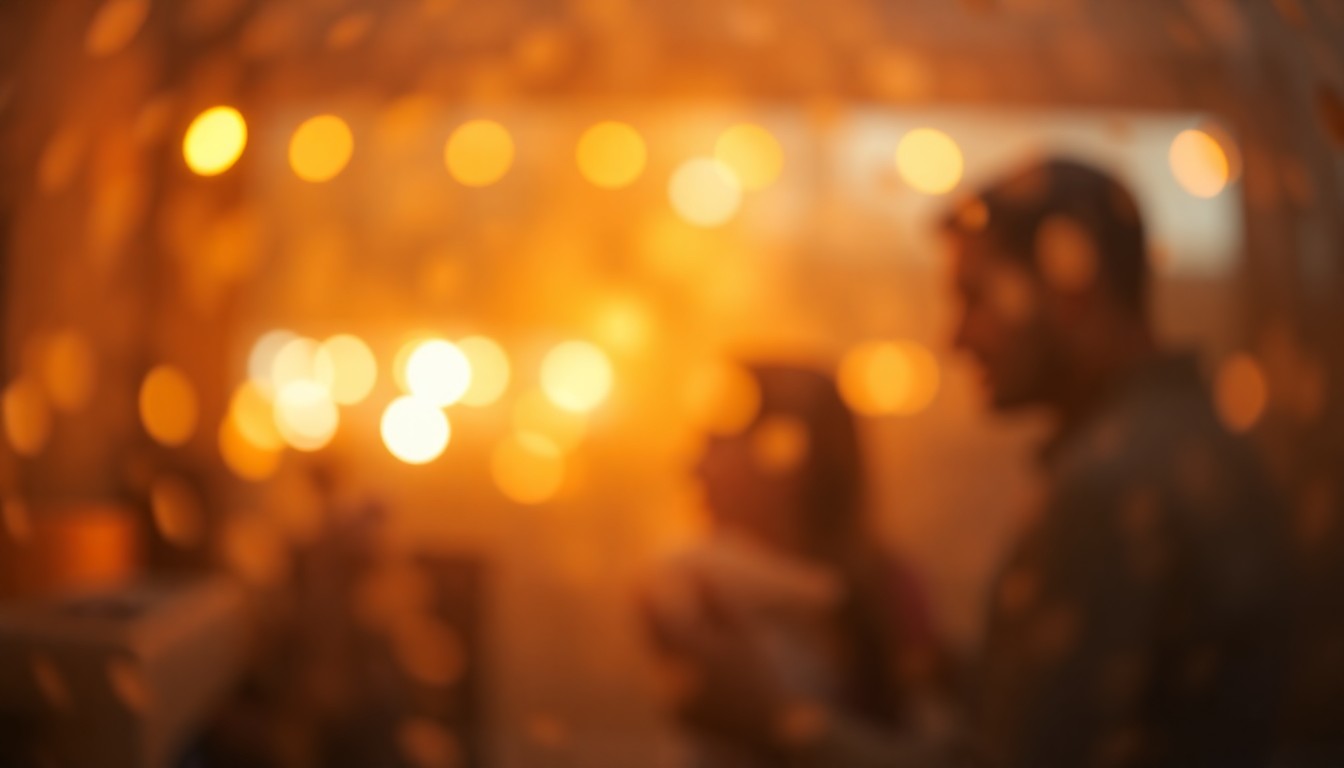 An abstract, impressionistic scene of blurred, colorful shapes and soft light, evoking the warmth and intimacy of family life.