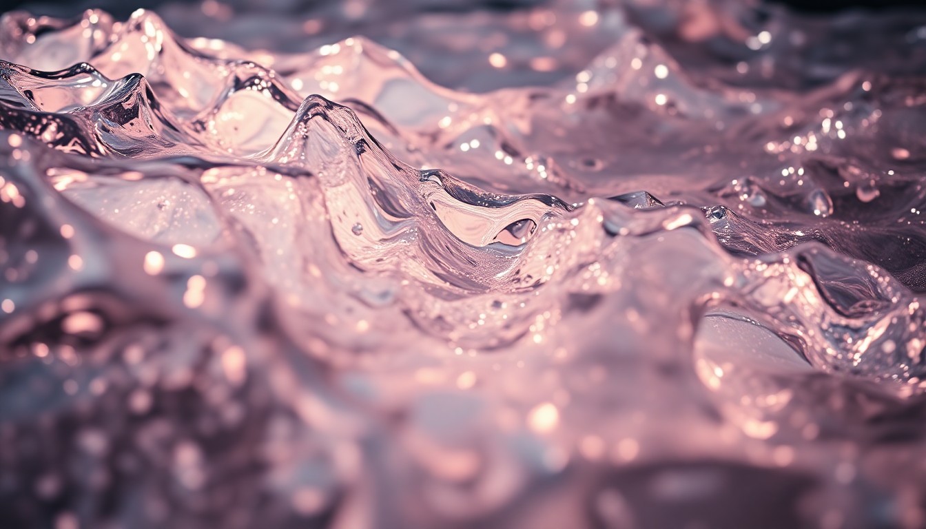 An abstract close-up photograph of shimmering, reflective water textures in dramatic, high-contrast lighting, capturing the glassy, distorted, and turbulent qualities of water as a metaphor for human emotion.