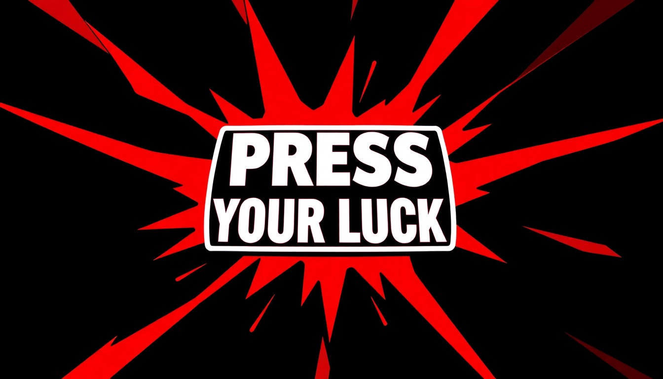 A striking abstract composition of sharp, angular shapes in deep red and black, conveying the tension and excitement of the game show 'Press Your Luck' without any literal depictions.