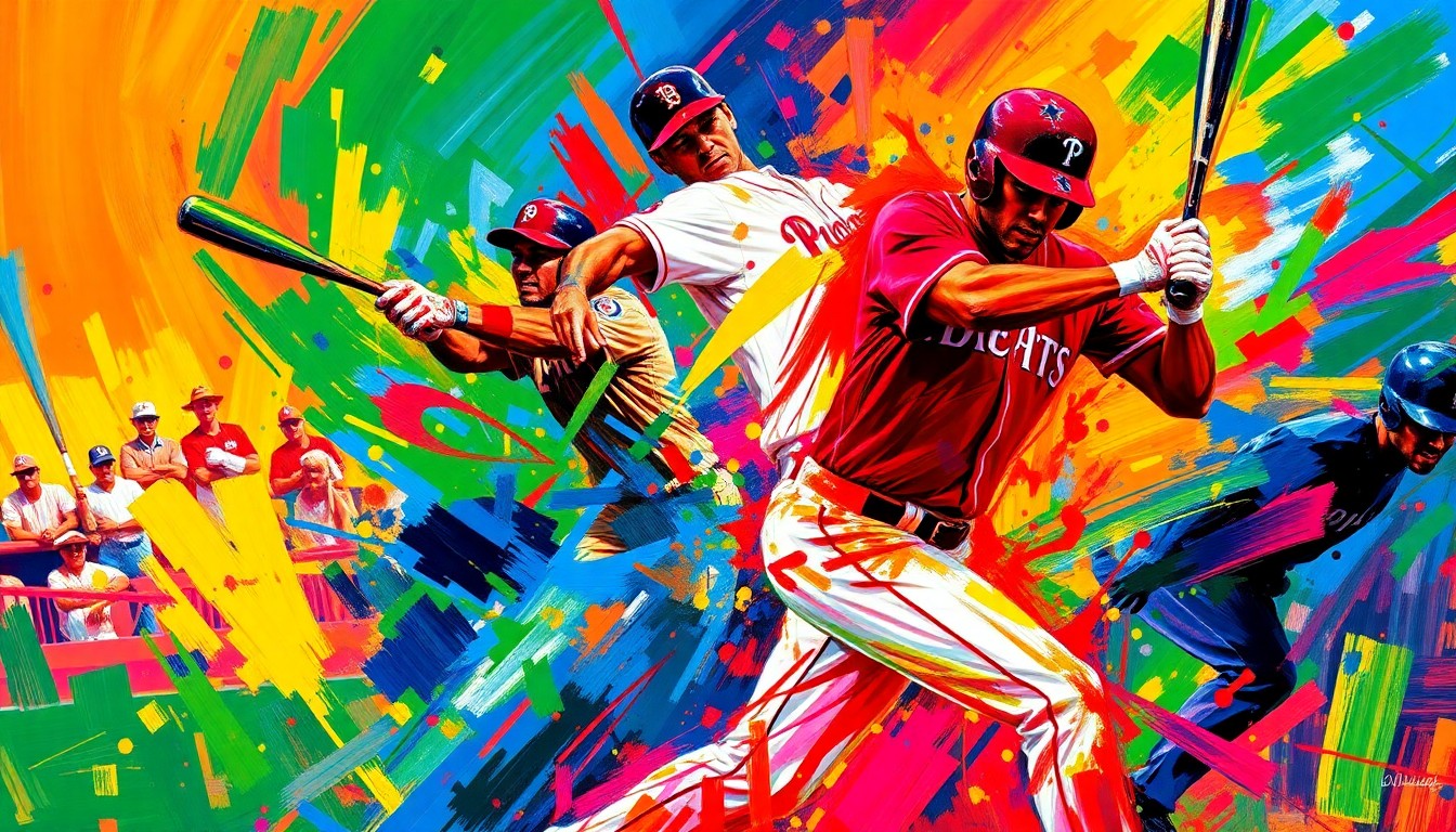 An abstract, expressionist painting in vibrant neon colors, with dynamic brushstrokes capturing the raw energy and movement of a baseball game, players' forms dissolving into unrecognizable splashes of color.