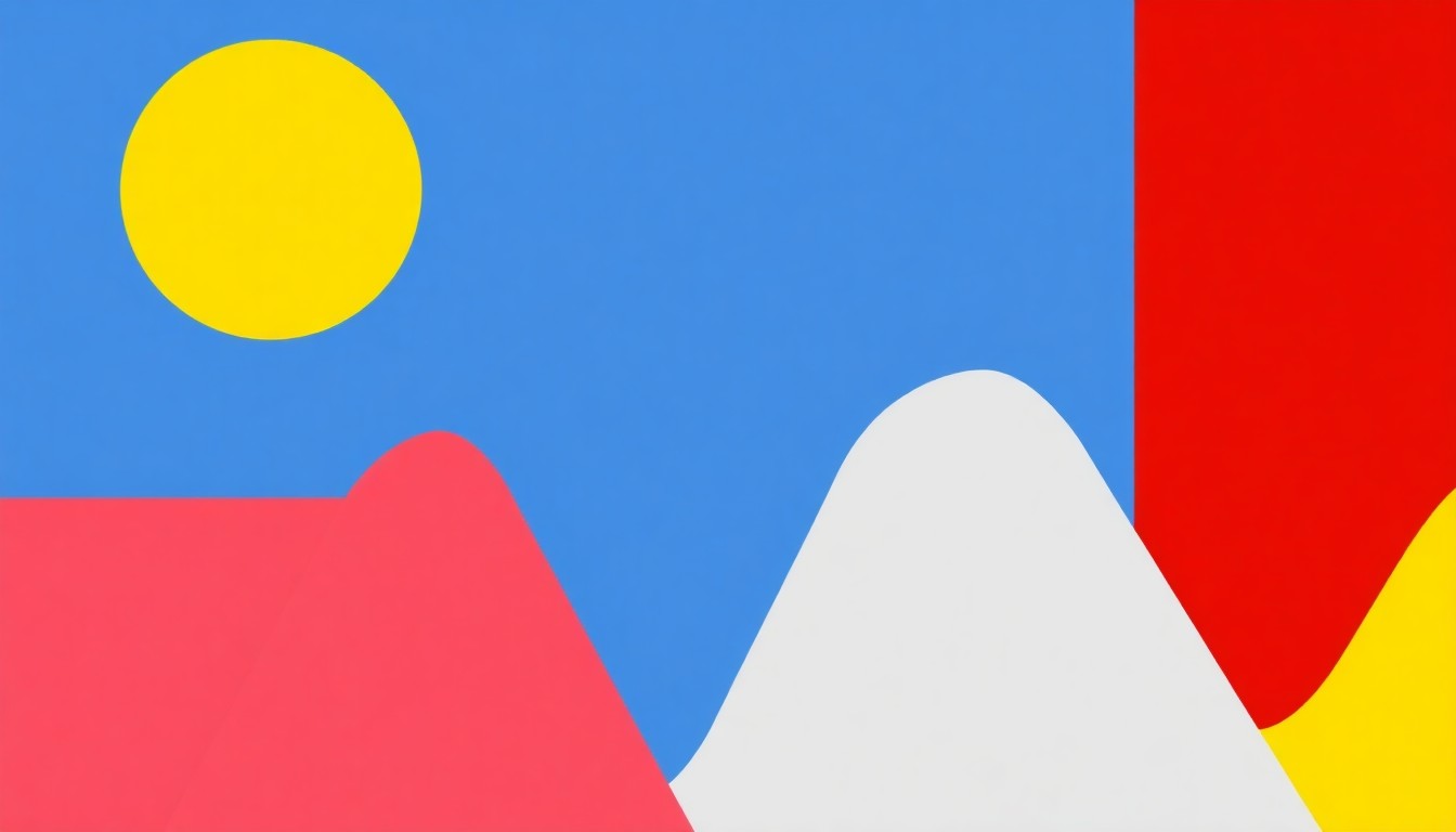 A vibrant abstract composition of overlapping triangles and circles in shades of blue, red, and yellow, conceptually representing the stability of long-term inflation expectations.