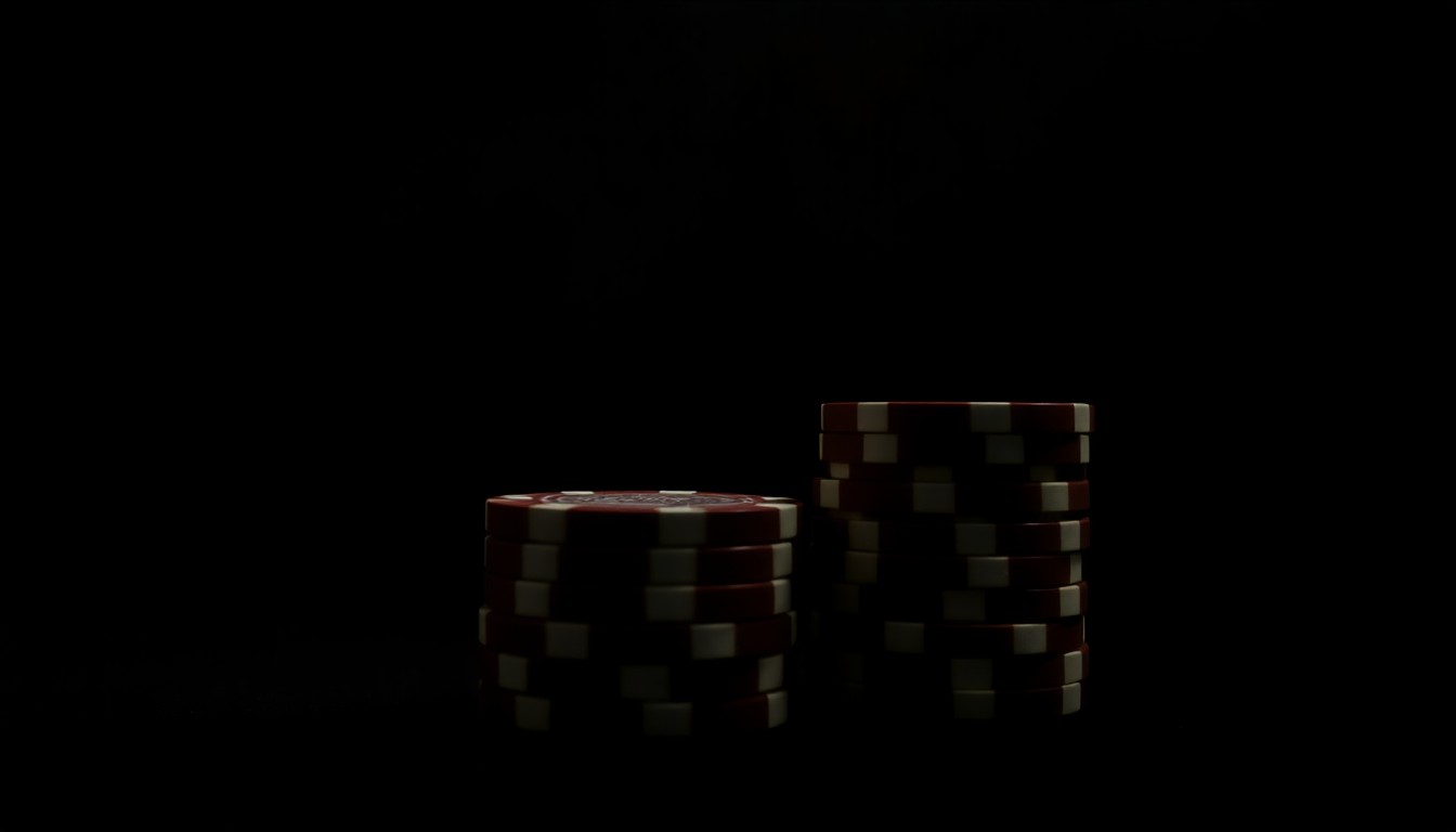 An extreme close-up photograph of a stack of casino chips lit by a harsh, direct camera flash against a pitch-black background, conceptually representing the high-stakes nature of the casino robbery.