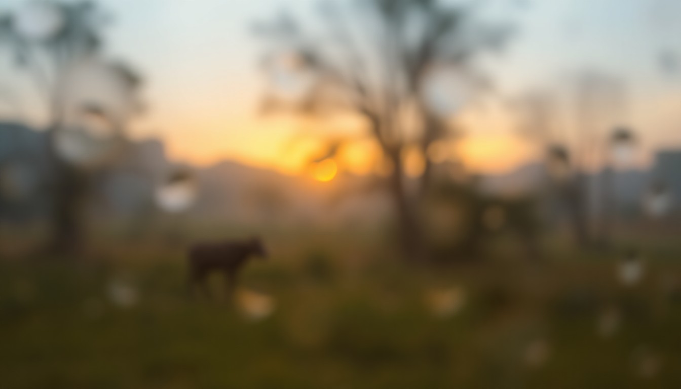 An abstract, impressionistic photograph of a blurred, hazy scene depicting native wildlife in a natural setting, conveying the mood and concept of a nature reserve.