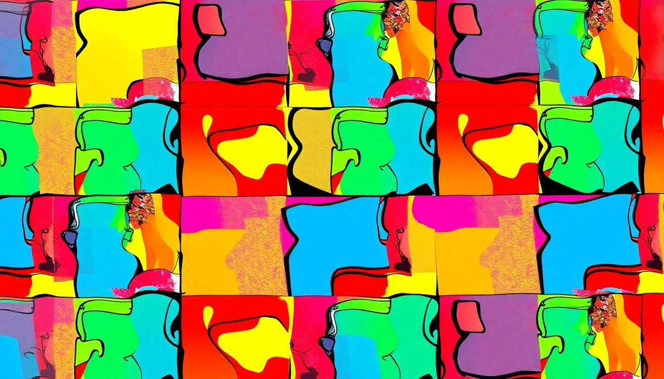 A vibrant, abstract mural in a grid pattern of neon colors and heavy black outlines, conceptually representing the public art installations planned by the Johnson City Public Art Committee.