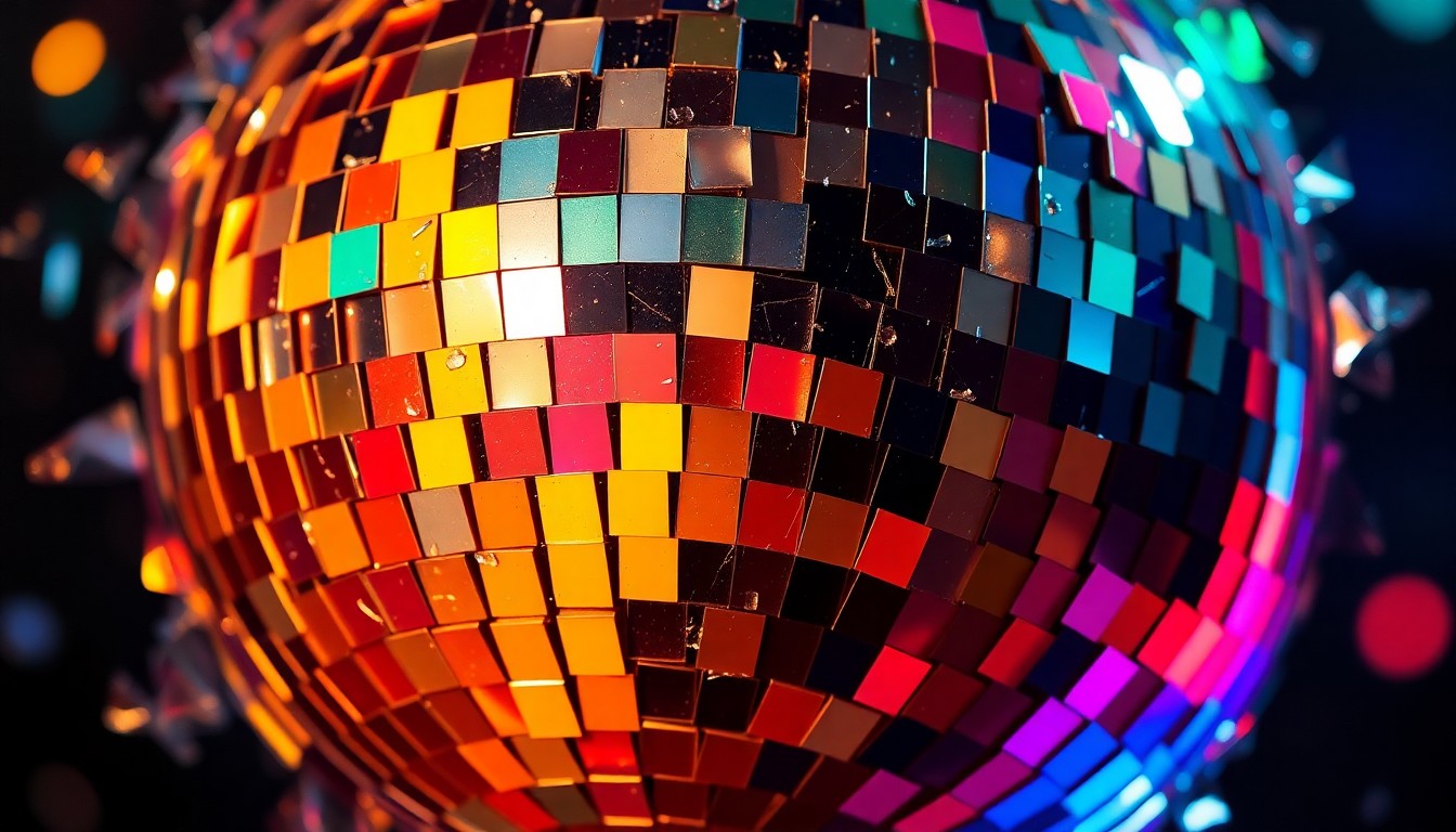 An abstract close-up image of shattered glass reflecting a dazzling array of colors, conveying the high-stakes drama and fragility of celebrity culture.