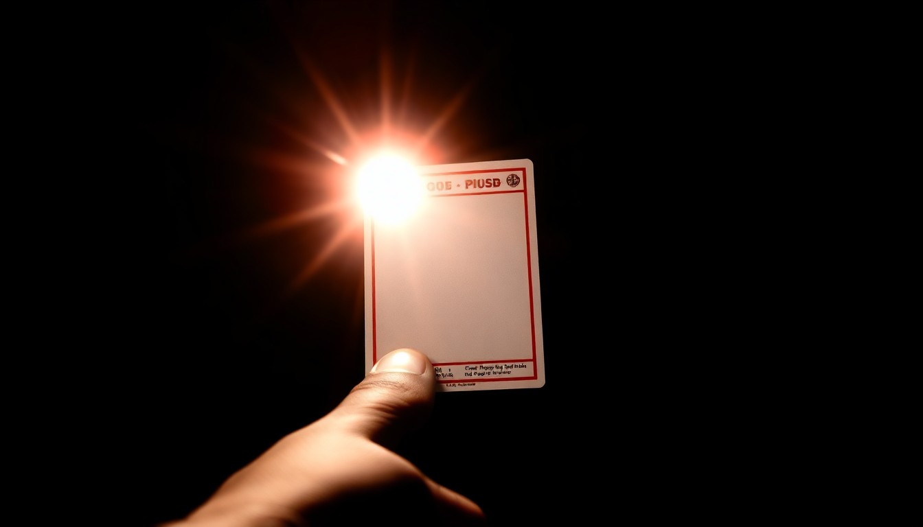 An extreme close-up of an anime trading card with a handgun barrel pointed at it, creating a stark, gritty, investigative aesthetic through the use of harsh, direct flash lighting against a black background.