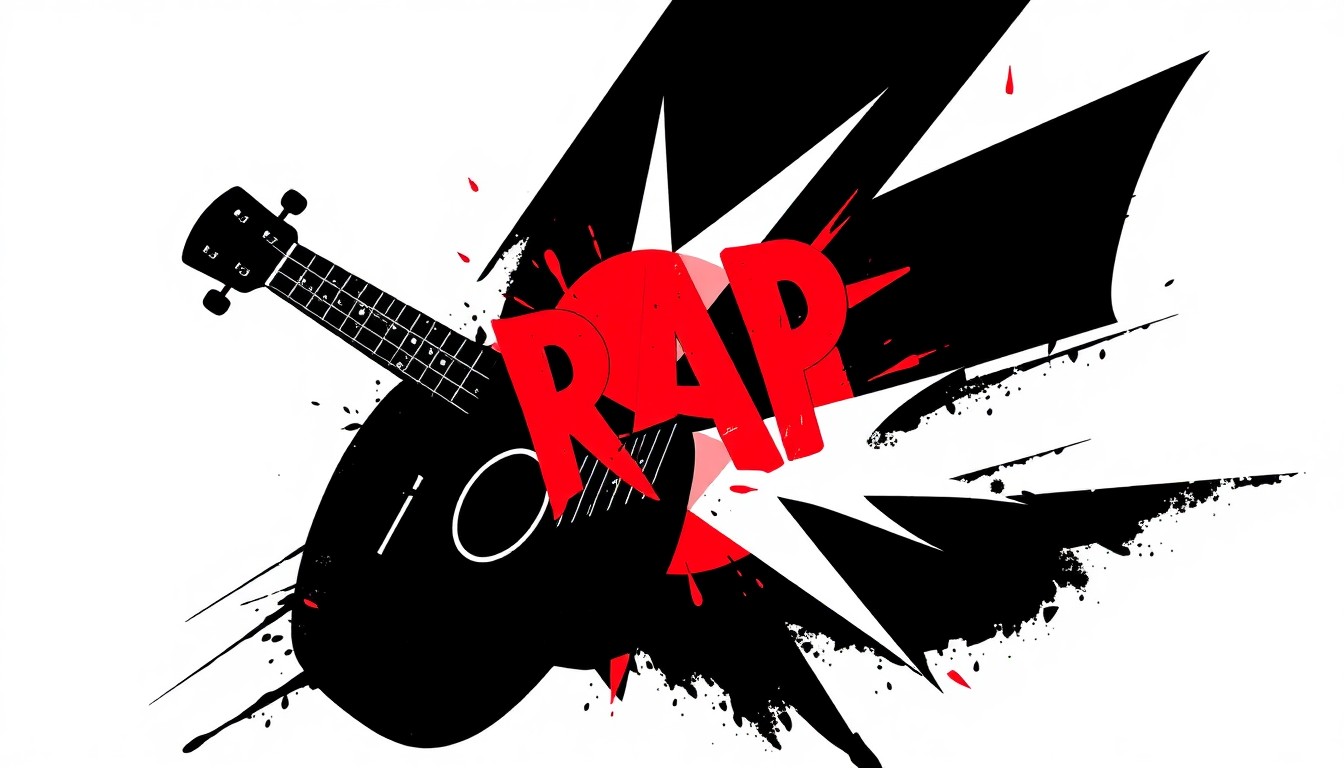 A striking abstract composition of black, white, and red geometric shapes, conceptually representing the diverse and energetic performance art of Myles Bullen.