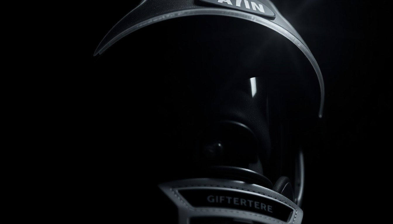 An extreme close-up photograph of a firefighter's helmet, the harsh flash illuminating the textured surface and creating a stark, gritty aesthetic that conveys the gravity of the situation.