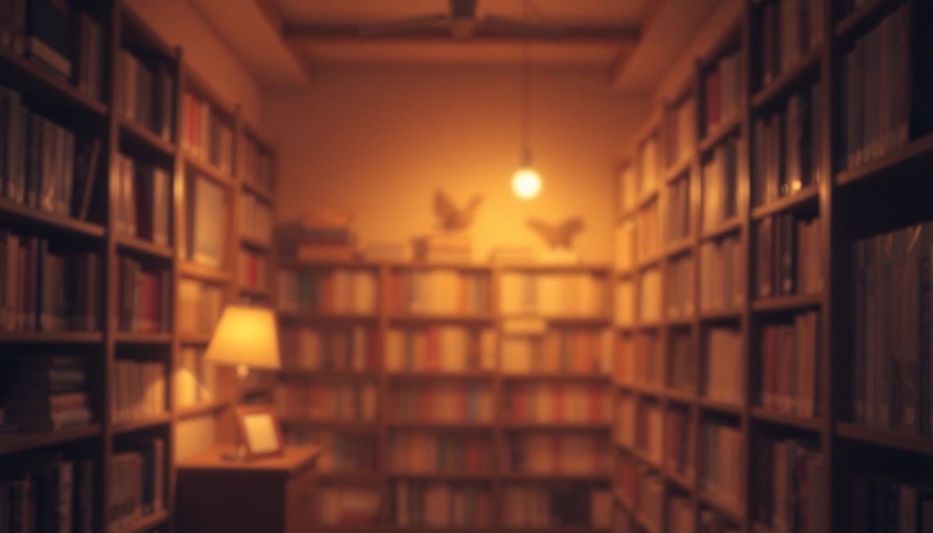 A dreamy, impressionistic photograph of the interior of a cozy bookstore, with blurred shelves of books and a single table lamp casting a warm, inviting glow, capturing the intimate atmosphere that will be lost with the store's closure.