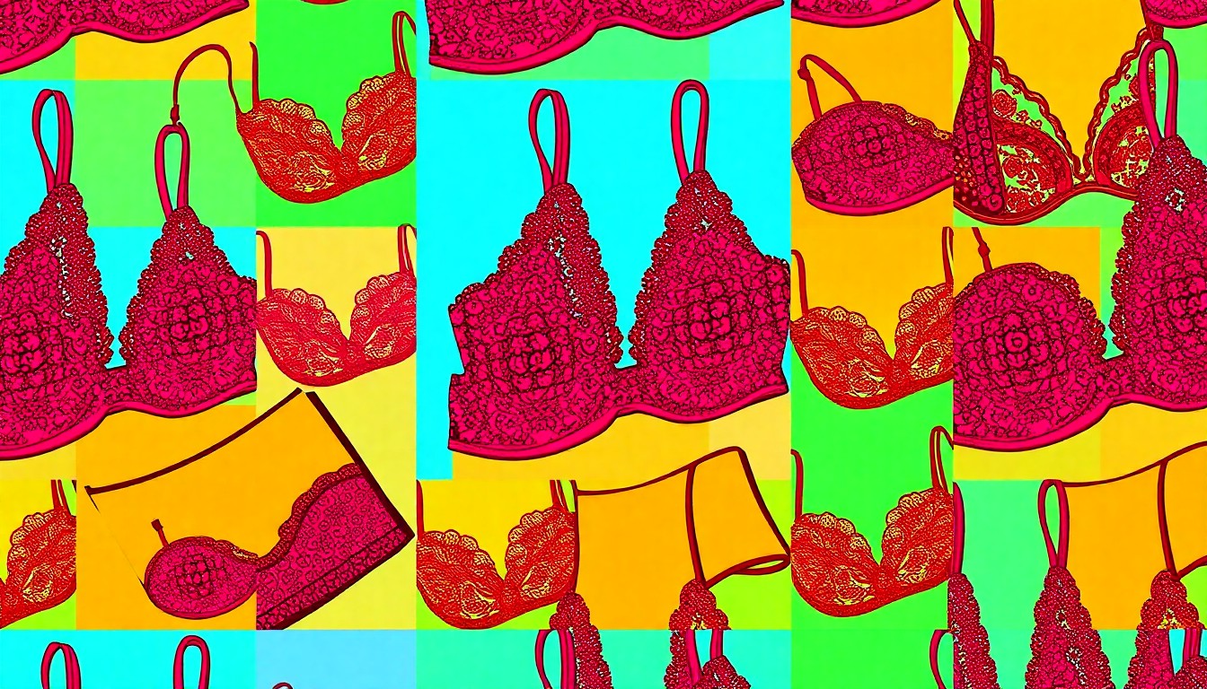 A high-contrast silkscreen print in neon colors of a single, iconic boudoir photography prop repeated in a tight grid pattern, conceptually representing the empowering and inclusive nature of boudoir photography.