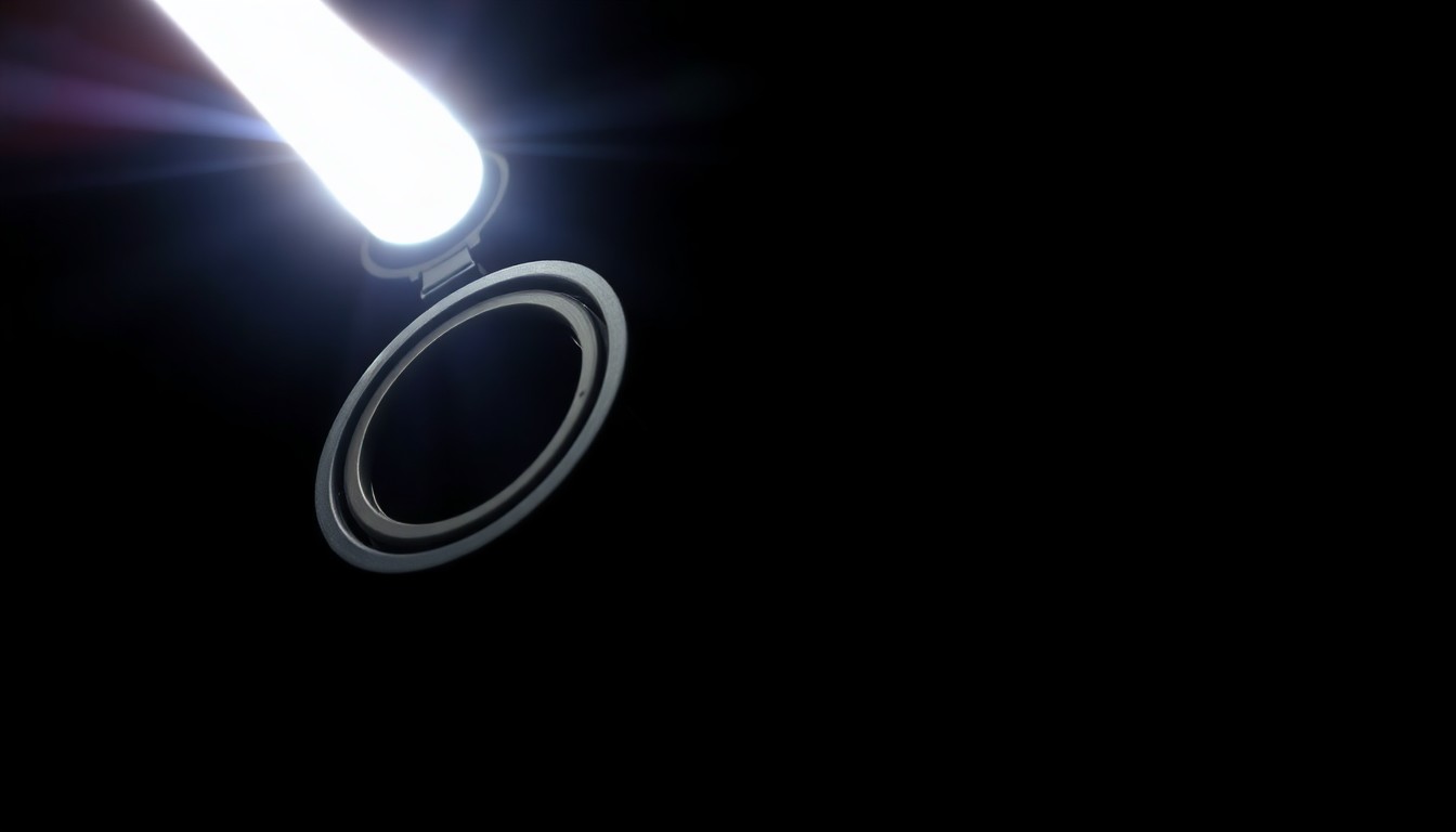 An extreme close-up photograph of a military weapon component, such as a missile launcher part, dramatically lit by a harsh flash against a dark background, conveying a sense of investigation and urgency.