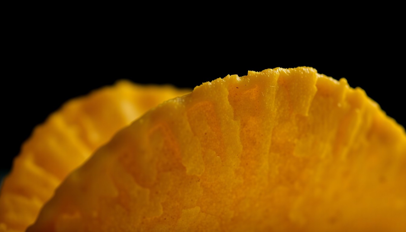 An extreme close-up photograph of a taco shell's crisp, golden-brown texture, lit dramatically with high-contrast studio lighting to create a luxurious, high-fashion aesthetic.