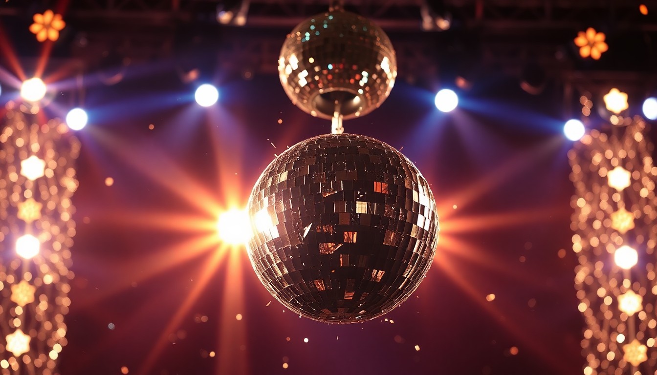 An abstract, high-contrast close-up photograph of glittering, shattered glass fragments reflecting bright stage lights, evoking the energy and glamour of a country music performance.