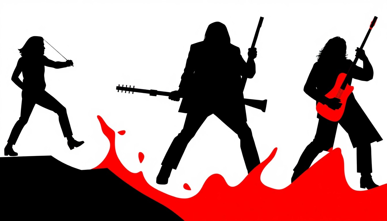 An abstract, minimalist illustration featuring bold, jagged geometric shapes in high-contrast red and black, conceptually representing the hard rock energy and power of AC/DC's song 