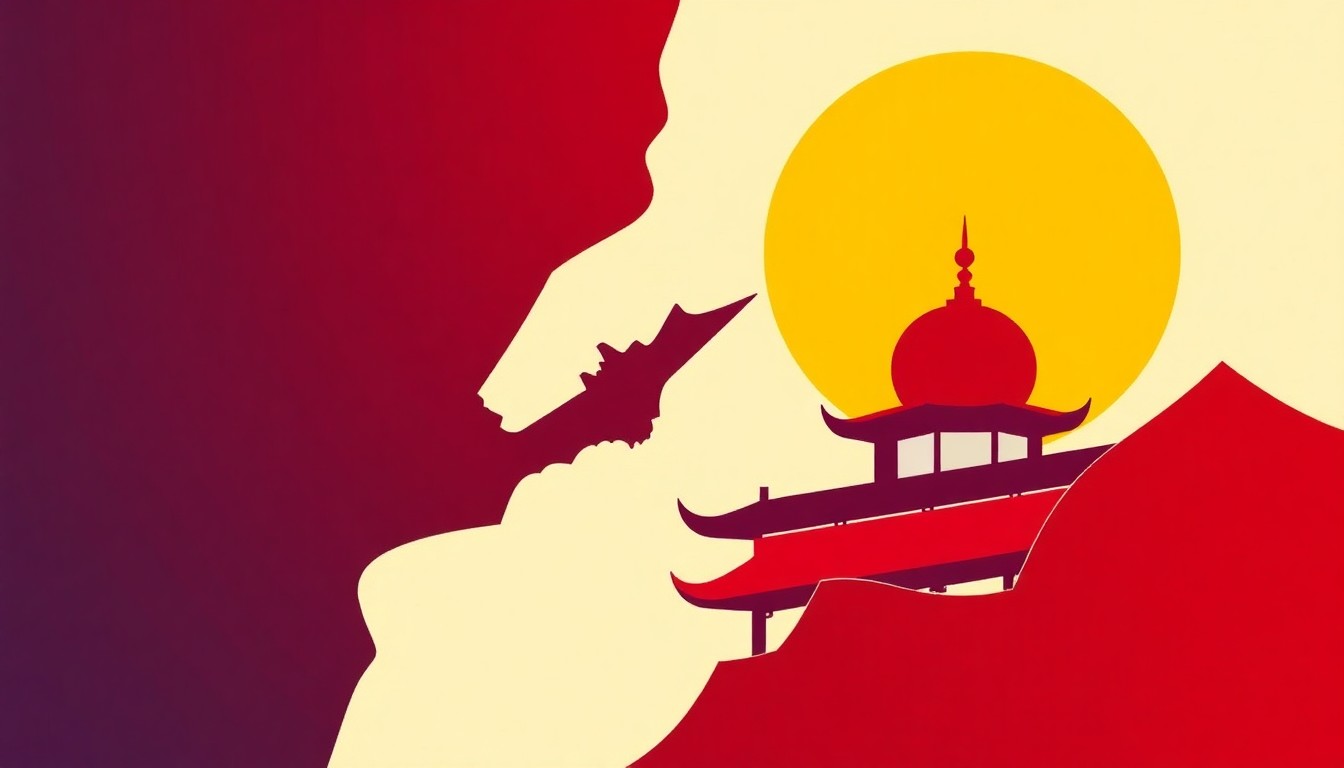 An abstract composition of jagged, geometric shapes in shades of blue, red, and yellow, conceptually representing the blending of diverse artistic traditions.