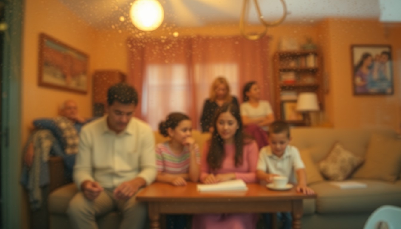 An abstract, hazy photograph composed of soft, out-of-focus scenes of people in domestic settings, conveying a sense of uncertainty and concern around the future of affordable housing in the state.