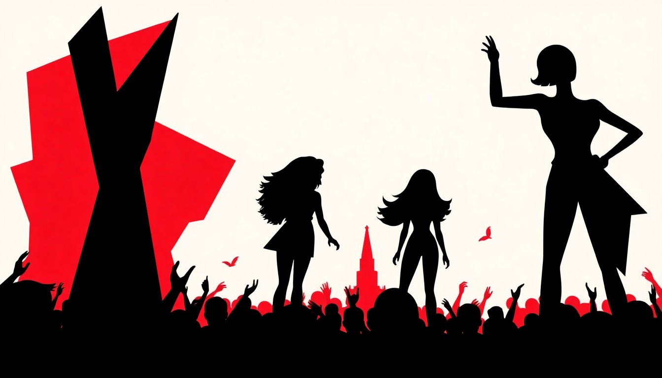 An abstract, minimalist illustration featuring bold, jagged geometric shapes in high-contrast colors, conceptually representing the chaos and disappointment of the Barbie Dream Fest event.