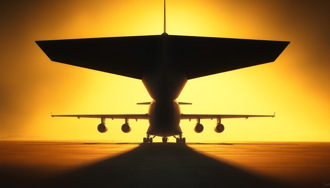 A photorealistic painting of a solitary military aircraft refueling boom in warm, golden light, conveying a sense of solemn reflection on the sacrifices of service members.