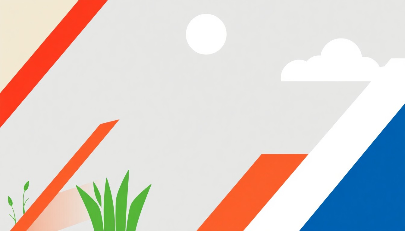 An abstract illustration composed of overlapping triangles and rectangles in shades of blue, green, and red, conceptually representing the complex global forces impacting the agricultural industry.