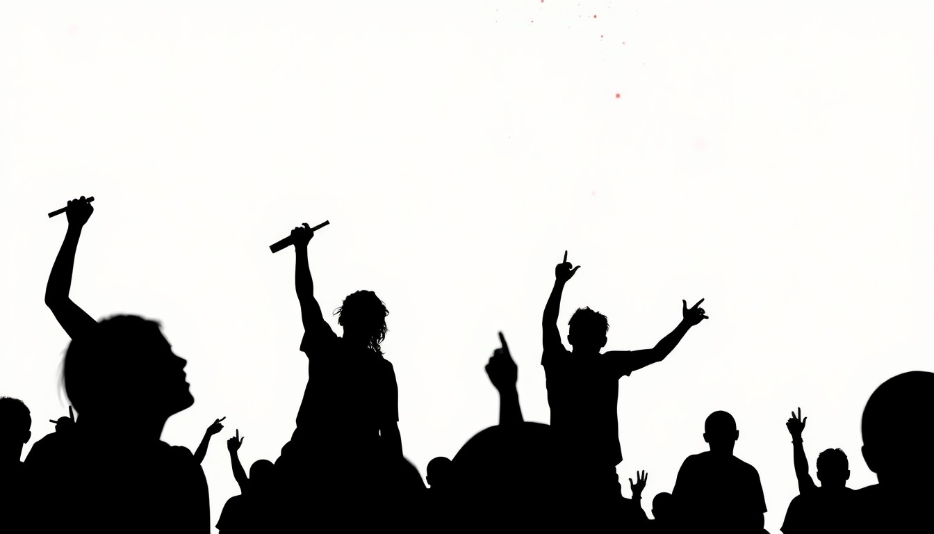 An abstract, minimalist illustration featuring bold, jagged black silhouettes against a high-contrast red and white background, capturing the raw energy and emotion of the post-hardcore music scene.