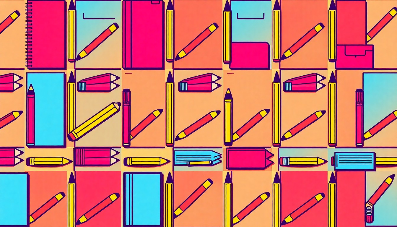 A brightly colored, high-contrast silkscreen print of a single, iconic school supply item repeated in a tight grid pattern, conceptually representing the energy and optimism surrounding Macquline King's appointment as permanent Chicago Public Schools CEO.