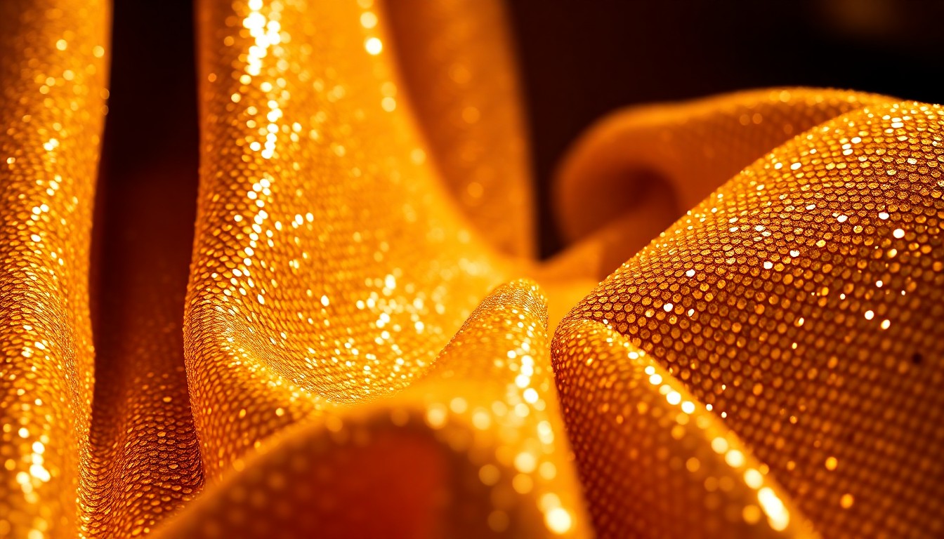 An extreme close-up of glittering sequins and lush velvet textures, conceptually representing the high-fashion glamour and energy of Patti LaBelle's long-running music career.