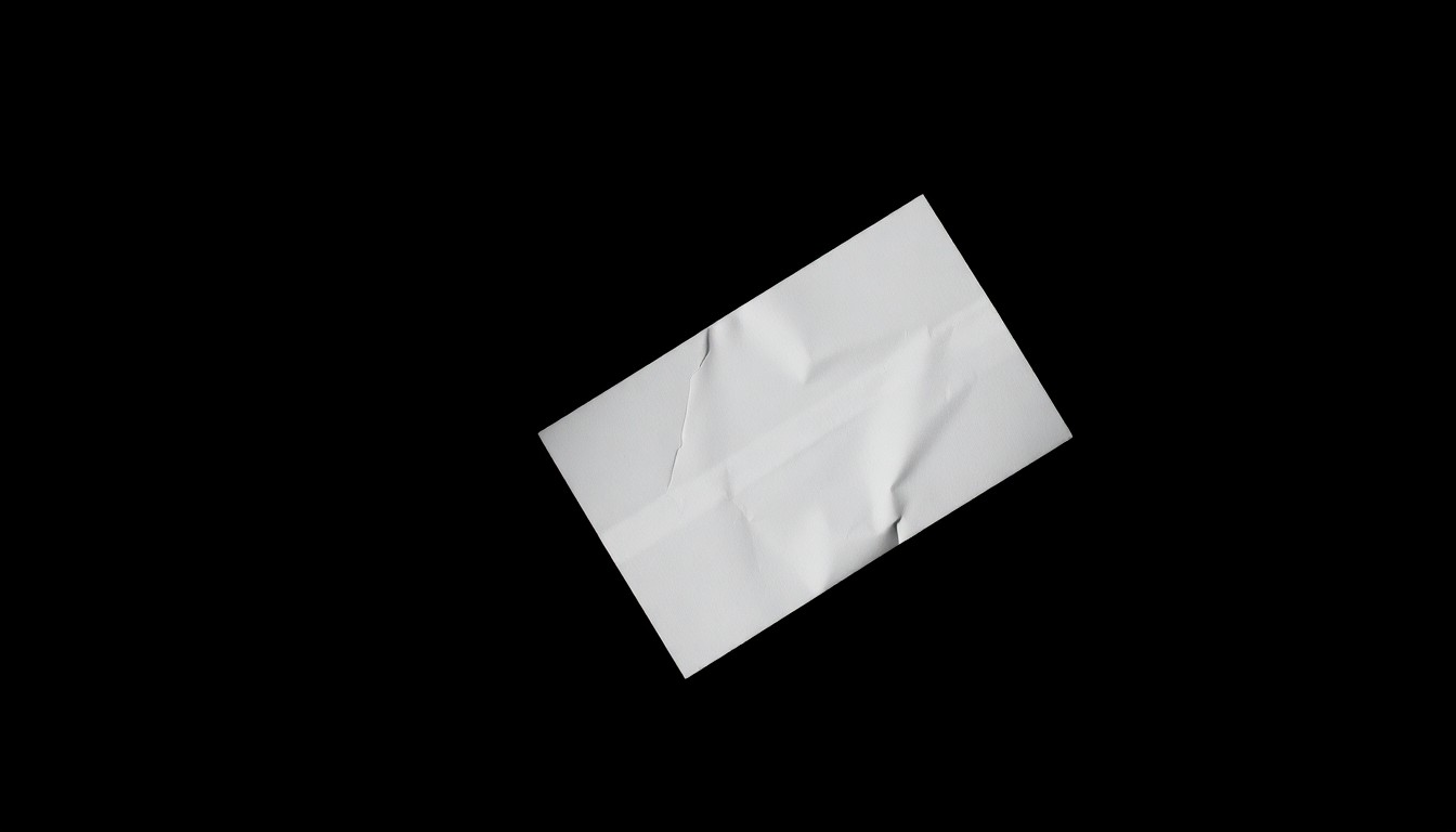 An extreme close-up photograph of a crumpled gift card against a pitch-black background, lit by a harsh, direct camera flash, conceptually illustrating the vulnerability of victims targeted by impersonation scams.