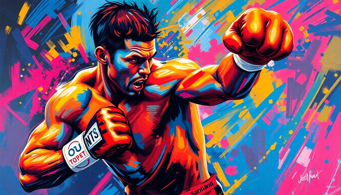 An abstract, expressionist painting using vibrant neon colors and rapid brushstrokes to capture the raw energy and emotion of a mixed martial arts fighter, conceptually representing the retirement of UFC veteran Michael Chiesa.