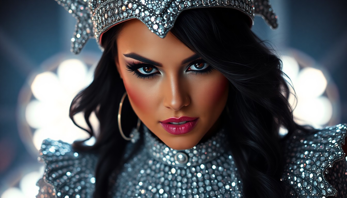 An extreme close-up photograph of a glittering, textured stage costume in shades of silver, gold, and black, capturing the luxurious, high-fashion aesthetic of Demi Lovato's upcoming tour.